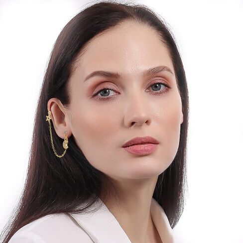 ToHeart Chain Earrings Double Piercing Double Earrings 14k Gold Stud Earrings Hypoallergenic Double Piercing Earrings Lightweight, Silver, No Gemstone in Kuwait