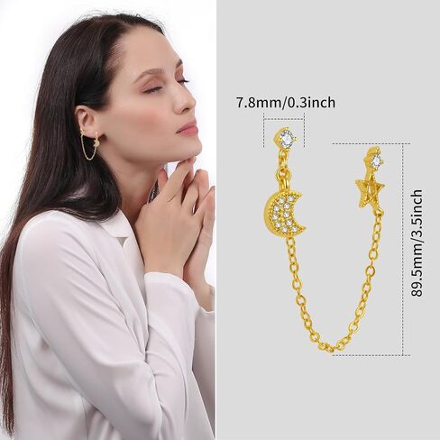 ToHeart Chain Earrings Double Piercing Double Earrings 14k Gold Stud Earrings Hypoallergenic Double Piercing Earrings Lightweight, Silver, No Gemstone in Kuwait