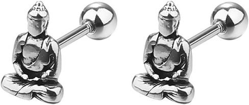 Vintage Lucky Buddha Statue Stud Earrings for Women Girls Mens Stainless Steel 16G Screw Back Tragus Helix Barbell Cartilage Piercing Earring Studs Punk Personalized Good Luck Jewelry Gifts Bff Birthday Hypoallergenic in Saudi Arabia