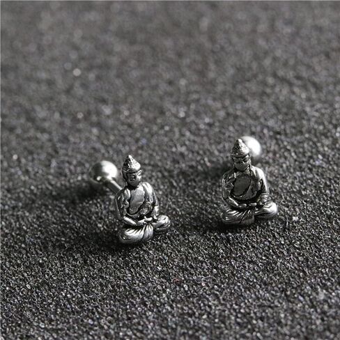 Vintage Lucky Buddha Statue Stud Earrings for Women Girls Mens Stainless Steel 16G Screw Back Tragus Helix Barbell Cartilage Piercing Earring Studs Punk Personalized Good Luck Jewelry Gifts Bff Birthday Hypoallergenic in Saudi Arabia