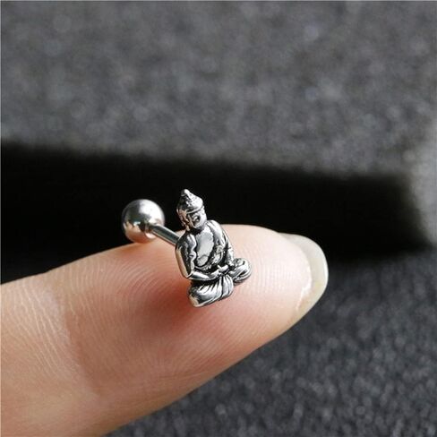 Vintage Lucky Buddha Statue Stud Earrings for Women Girls Mens Stainless Steel 16G Screw Back Tragus Helix Barbell Cartilage Piercing Earring Studs Punk Personalized Good Luck Jewelry Gifts Bff Birthday Hypoallergenic in Saudi Arabia