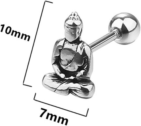 Vintage Lucky Buddha Statue Stud Earrings for Women Girls Mens Stainless Steel 16G Screw Back Tragus Helix Barbell Cartilage Piercing Earring Studs Punk Personalized Good Luck Jewelry Gifts Bff Birthday Hypoallergenic in Saudi Arabia