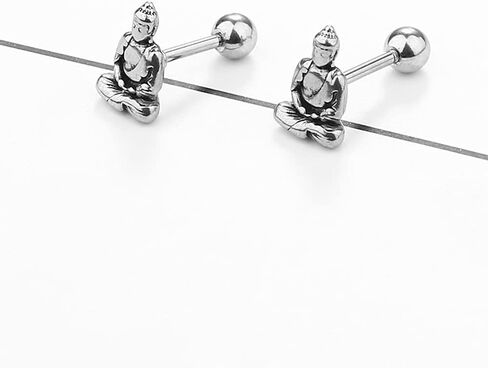 Vintage Lucky Buddha Statue Stud Earrings for Women Girls Mens Stainless Steel 16G Screw Back Tragus Helix Barbell Cartilage Piercing Earring Studs Punk Personalized Good Luck Jewelry Gifts Bff Birthday Hypoallergenic in Saudi Arabia