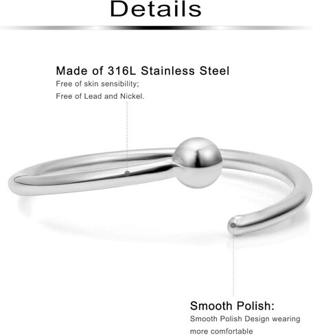 Ftovosyo 36 قطعة 22 جرام من الفولاذ الجراحي المرفق بخرزة الأنف حلقات الزنمة الغضروف الحلزوني الحلقي الحاجز الدائري ثقب المجوهرات للرجال والنساء in Kuwait