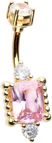 Pierced Owl 14GA Stainless Steel Pink CZ Crystal Princess Mirror Belly Button Ring in Saudi Arabia