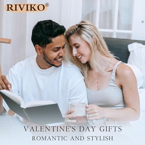RIVIKO 925 Sterling Silver Cross Birthstone Necklace for Women Cross Rose Pendant Necklaces Trendy Christmas New Year Valentine's Day Anniversary Jewelry Gift for Women Girls Wife Girlfriends Daughter in Saudi Arabia