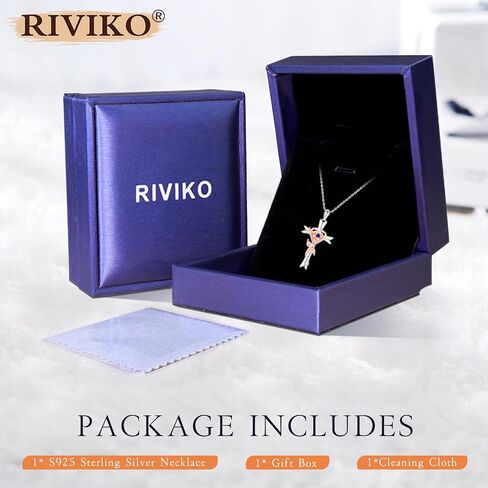 RIVIKO 925 Sterling Silver Cross Birthstone Necklace for Women Cross Rose Pendant Necklaces Trendy Christmas New Year Valentine's Day Anniversary Jewelry Gift for Women Girls Wife Girlfriends Daughter in Saudi Arabia