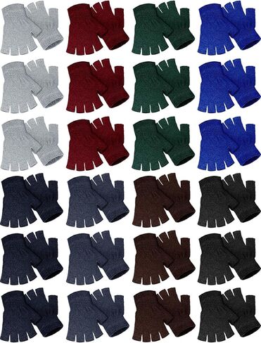 Handepo 24 Pairs Fingerless Gloves Winter Knit Gloves for Women Warm Half Finger Gloves Stretchy Gloves for Men in Saudi Arabia