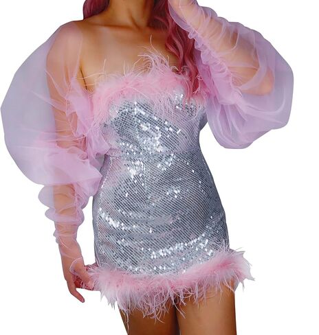 DooWay Fashion Super Long Puff Sheer Gloves 59" Oversize Loose Ruched Sleeve Mesh Evening Wedding Gloves in Kuwait