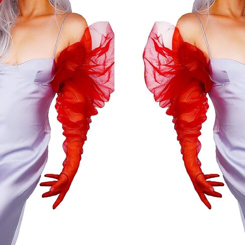 DooWay Fashion Super Long Puff Sheer Gloves 59" Oversize Loose Ruched Sleeve Mesh Evening Wedding Gloves in Saudi Arabia
