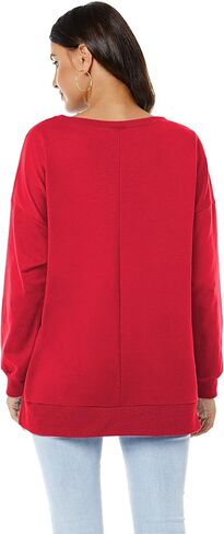 بلوفر VIISHOW نسائي طويل الأكمام بياقة دائرية وفضفاضة ومقاس أساسي بلون سادة وفتحة جانبية، أحمر، متوسط in Kuwait