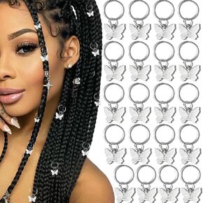 12 قطعة من NAISKA مشابك فضية على شكل فراشة من إكسسوارات Dreadlock لتزيين الشعر للنساء الضفائر والفراشات وحلقات الأكمام ومشابك الضفائر وإكسسوارات شعر الفراشة (فضية-12 قطعة) in Kuwait
