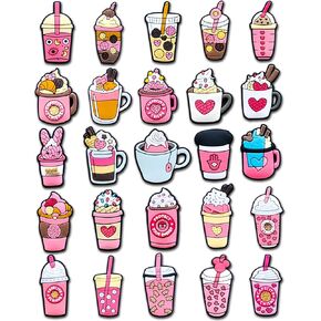 25Pcs Pink Drink Shoe Decoration Charms for Croc Clog Sandals, Concha Croc Charms for Kid Girl Women Party Gifts, Non-Precious Metal, No Gemstone in Kuwait
