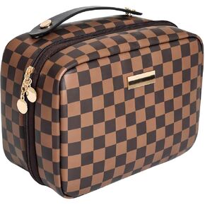 PainZieteg Checkered Makeup Bag, Waterproof Cosmetic Travel Bag for Women, Large Capacity PU Leather Makeup Organizer Stylish Toiletry Bag for Valentine’s Day Birthday Gifts in Kuwait