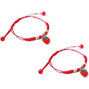 2Pcs Summer Fruit Strawberry Cherry Stretch String Bracelet Strawberry Cherry Beaded Charm Handmade Weave Red Rope Braided Adjustable Bracelet for Women Girl Best Friends Friendship Jewelry Gift in Saudi Arabia