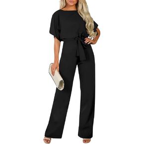Cegerne Women Casual Loose Short Sleeve Belted Wide Leg Pant Romper Jumpsuits Dressy Wedding in Kuwait