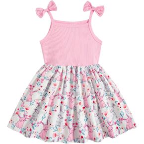 Idgreatim Toddler Girls Summer Dress Cute Bowknot Strap Dresses Casual Sleeveless Sling Sundress 2-7 Years Old