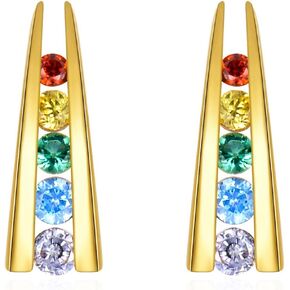 14K Solid Gold Rainbow Stud Earrings for Women Girls - Fashion Rainbow Earrings Yellow Gold Colorful Cubic Zirconia Rainbow Earrings, Yellow Gold, Cubic Zirconia in Kuwait