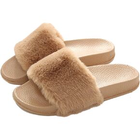 xsby Women's Soft Faux Fur Flat Slide Sandals Comfortable Slipper in Kuwait
