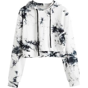 MakeMeChic Women's Tie Dye Sweatshirt Casual Workout Crop Hoodies