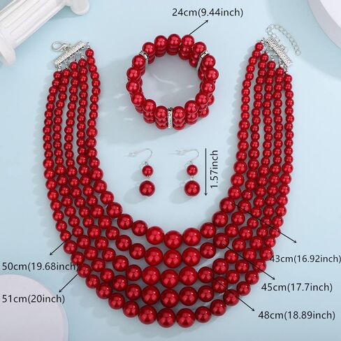 Jumwrit Vintage 1920s Pearl Necklace Big Round Pearl Choker Necklace Wedding 5 Layers Multi Strand Pearl Necklace Chunky Faux Pearl Costume Jewelry for Women and Girls in Saudi Arabia