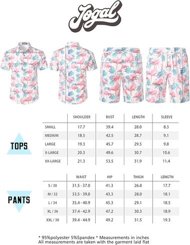 بدلة قميص هاواي للرجال بأكمام قصيرة وأزرار سفلية وطبعات فلامنجو من JOGAL للرجال in Kuwait
