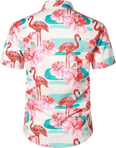 بدلة قميص هاواي للرجال بأكمام قصيرة وأزرار سفلية وطبعات فلامنجو من JOGAL للرجال in Kuwait