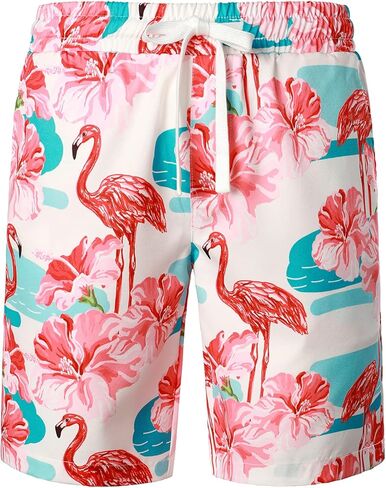 بدلة قميص هاواي للرجال بأكمام قصيرة وأزرار سفلية وطبعات فلامنجو من JOGAL للرجال in Kuwait