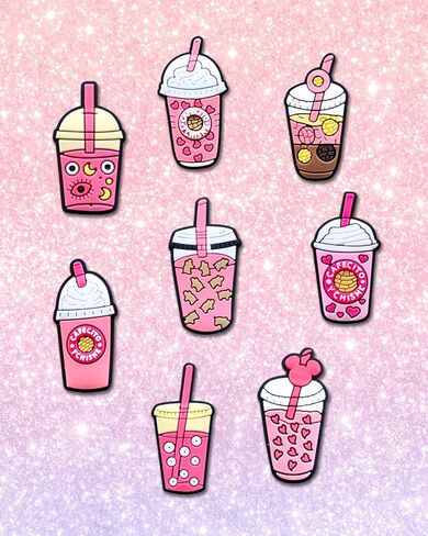 25Pcs Pink Drink Shoe Decoration Charms for Croc Clog Sandals, Concha Croc Charms for Kid Girl Women Party Gifts, Non-Precious Metal, No Gemstone in Kuwait