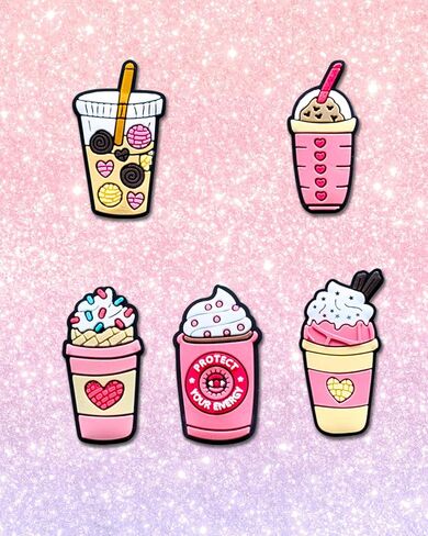 25Pcs Pink Drink Shoe Decoration Charms for Croc Clog Sandals, Concha Croc Charms for Kid Girl Women Party Gifts, Non-Precious Metal, No Gemstone in Kuwait