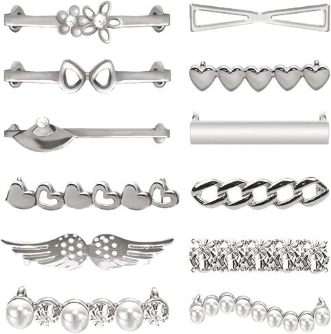 Cymtaml 12 PCS Shoelaces Clips Decorations Charms With Rhinestones Faux Pearl Fashion Accessory Gift for Sneakers and Casual Shoes - Party Accessory in Kuwait