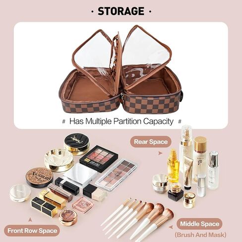 PainZieteg Checkered Makeup Bag, Waterproof Cosmetic Travel Bag for Women, Large Capacity PU Leather Makeup Organizer Stylish Toiletry Bag for Valentine’s Day Birthday Gifts in Kuwait