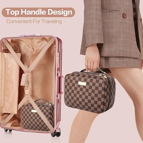 PainZieteg Checkered Makeup Bag, Waterproof Cosmetic Travel Bag for Women, Large Capacity PU Leather Makeup Organizer Stylish Toiletry Bag for Valentine’s Day Birthday Gifts in Kuwait