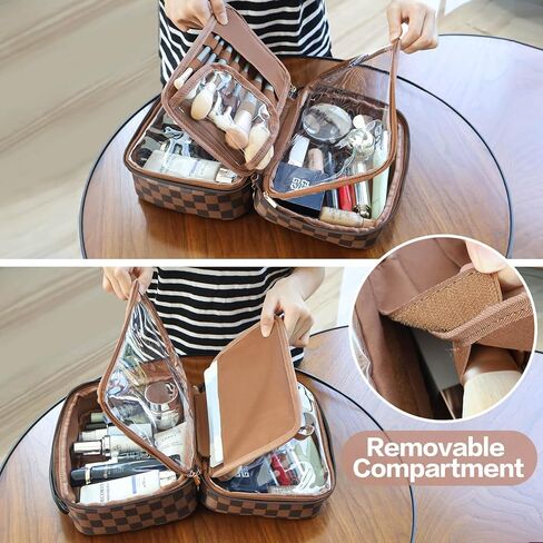 PainZieteg Checkered Makeup Bag, Waterproof Cosmetic Travel Bag for Women, Large Capacity PU Leather Makeup Organizer Stylish Toiletry Bag for Valentine’s Day Birthday Gifts in Kuwait