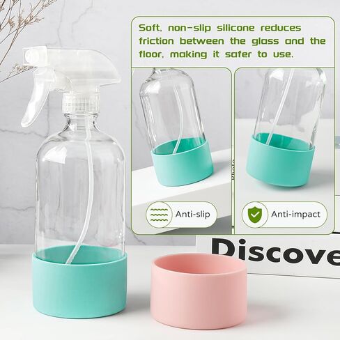 DWTS DANWEITESI Empty Clear Glass Spray Bottle, 16 oz Glass Spray Bottle with Silicone Sleeve*2 with 2 oz Travel Spray Bottle*2 for Cleaning Solution, Essential Oil or Botanical Spray, Reusable in Kuwait