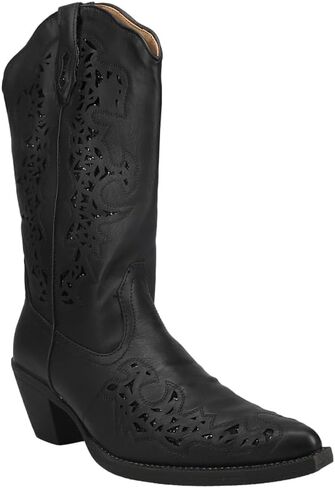 ROPER Womens Alisa Snip Toe Western Cowboy Boots Mid Calf Low Heel 1-2" - Black in Saudi Arabia