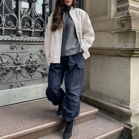 سترة Xaspee النسائية غير الرسمية المصنوعة من مزيج الصوف بياقة واقفة وزر سفلي للربيع والخريف سترة قصيرة للصديق مع جيوب in Kuwait