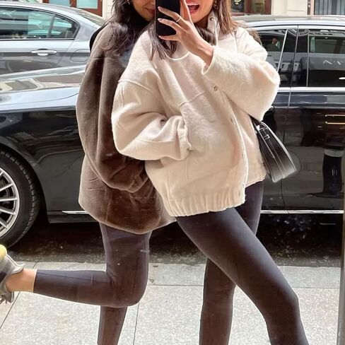 سترة Xaspee النسائية غير الرسمية المصنوعة من مزيج الصوف بياقة واقفة وزر سفلي للربيع والخريف سترة قصيرة للصديق مع جيوب in Kuwait