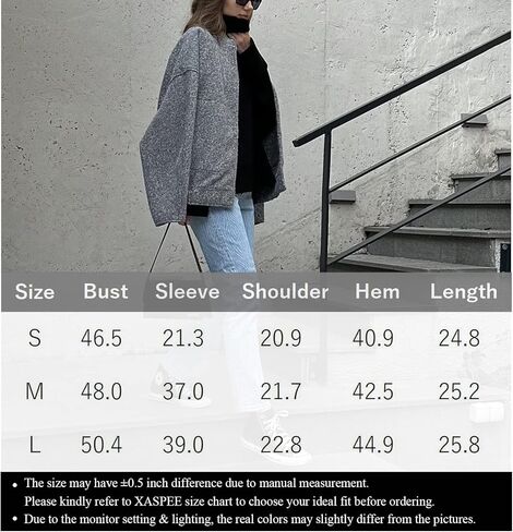 سترة Xaspee النسائية غير الرسمية المصنوعة من مزيج الصوف بياقة واقفة وزر سفلي للربيع والخريف سترة قصيرة للصديق مع جيوب in Kuwait