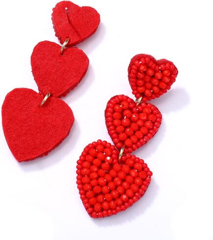 أقراط مطرزة لعيد الحب للنساء والفتيات مصنوعة يدويًا على شكل قلب الحب أقراط متدلية هدايا عيد الحب in Kuwait