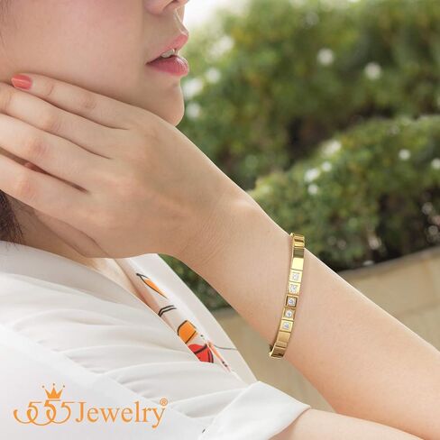 555Jewelry Stainless Steel CZ Cuff Hinged Bangle Bracelet for Men & Women in Saudi Arabia