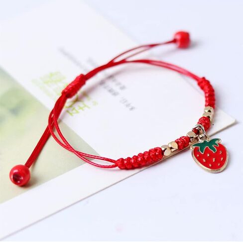 2Pcs Summer Fruit Strawberry Cherry Stretch String Bracelet Strawberry Cherry Beaded Charm Handmade Weave Red Rope Braided Adjustable Bracelet for Women Girl Best Friends Friendship Jewelry Gift in Saudi Arabia
