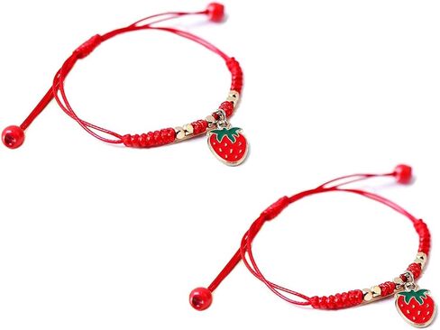 2Pcs Summer Fruit Strawberry Cherry Stretch String Bracelet Strawberry Cherry Beaded Charm Handmade Weave Red Rope Braided Adjustable Bracelet for Women Girl Best Friends Friendship Jewelry Gift in Saudi Arabia