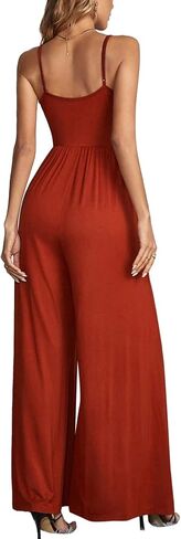 LYANER Women's Scoop Neck Sleeveless Spaghetti Strap Button Front Cami Wide Leg Pants Jumpsuit Romper in Saudi Arabia