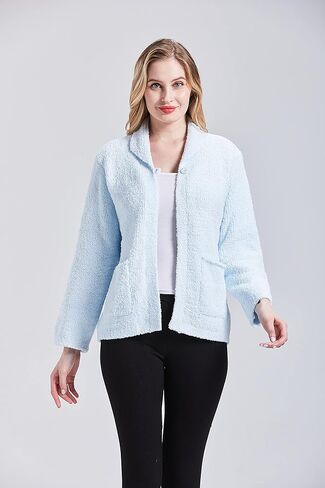 Loungees Women's Plus Light Blue Marshmallow Fleece Bed Jacket - 2X in Kuwait
