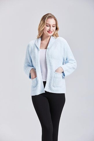 Loungees Women's Plus Light Blue Marshmallow Fleece Bed Jacket - 2X in Kuwait