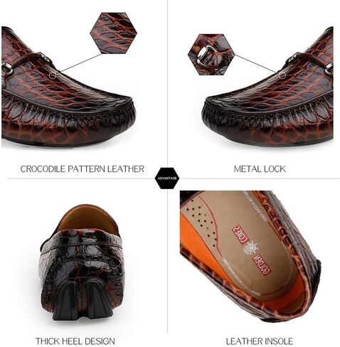 ERGGU أحذية رجالية جلدية للقيادة بدون كعب تمساح مطبوعة أحذية ناعمة سهلة الارتداء in Kuwait