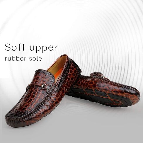 ERGGU أحذية رجالية جلدية للقيادة بدون كعب تمساح مطبوعة أحذية ناعمة سهلة الارتداء in Kuwait