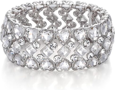 BriLove Wedding Bridal Bracelet for Women Heart Rhinestones Prismatic Stretch Bangle Bracelet in Saudi Arabia