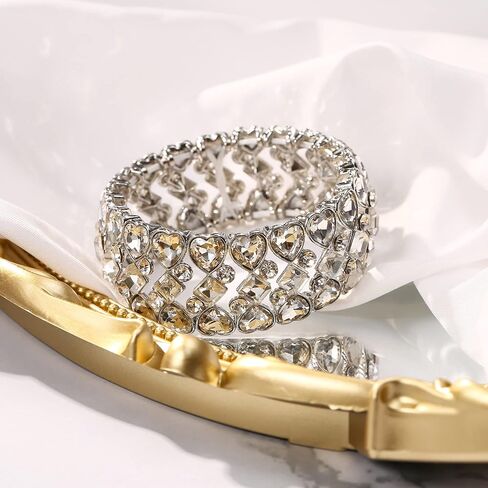 BriLove Wedding Bridal Bracelet for Women Heart Rhinestones Prismatic Stretch Bangle Bracelet in Saudi Arabia